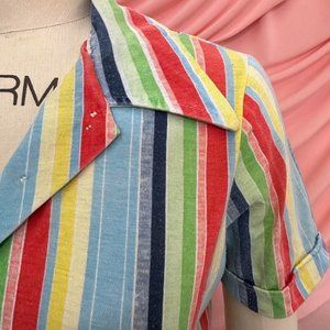 True vintage retro mid 1970s / pointed collar rainbow striped cotton